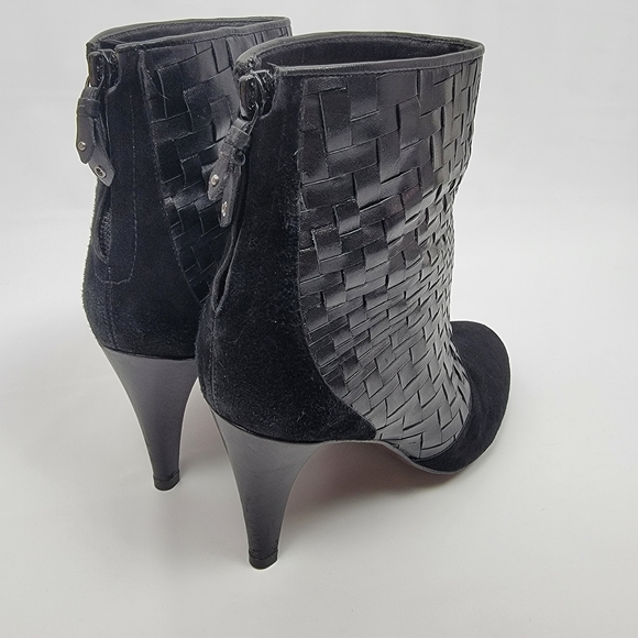 Cole Haan Women's Black Leather Suede Woven Ane Boots Booties Basket Weave 8B. - Picture 6 of 12